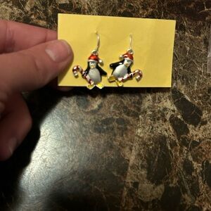 Penguin Earrings with Santa Hats and Candy Canes